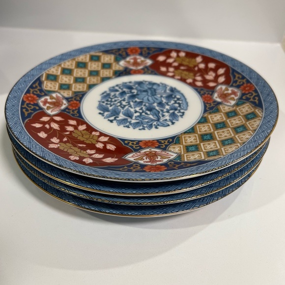4 Smithsonian Institution Imari Blue Japanese Salad Plates Set Japan Floral Lot - Picture 5 of 6